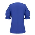 thumbnail image 6 of HLKJKLS T Shirts For Women Lace V Neck Short Sleeve Solid Color Elegant Comfy Soft Casual Vacation Tee Blue S-5Xl, 6 of 9