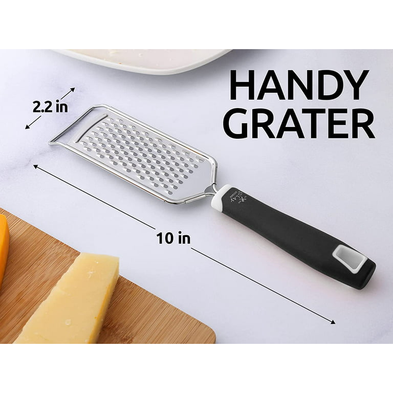 Stainless Steel Cheese Grater Shredder Hand Held Flat Tool Hangable Black  Handle