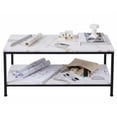 thumbnail image 2 of HomGarden 39.4" Modern Rectangle 2-Tier Coffee Table Wood Cocktail Table Home Office, Marble White, 2 of 10