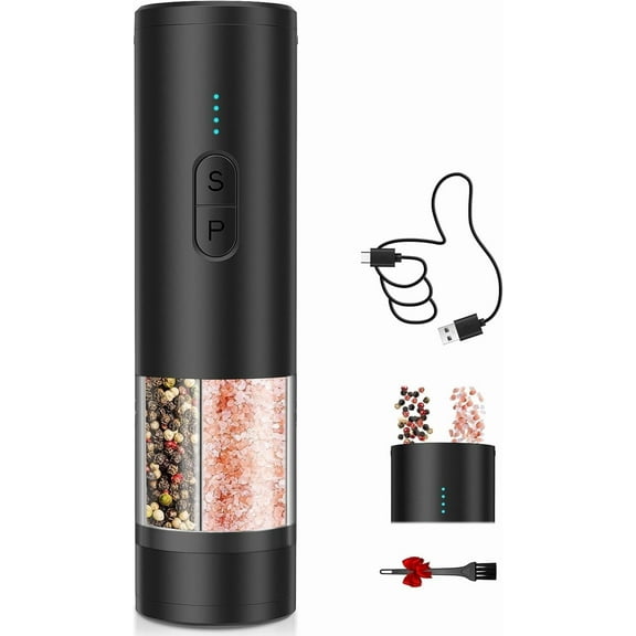 KING-LINK Electric Salt and Pepper Grinder, Rechargeable 2 in 1 Salt & Pepper Mill Sets Refillable Shaker