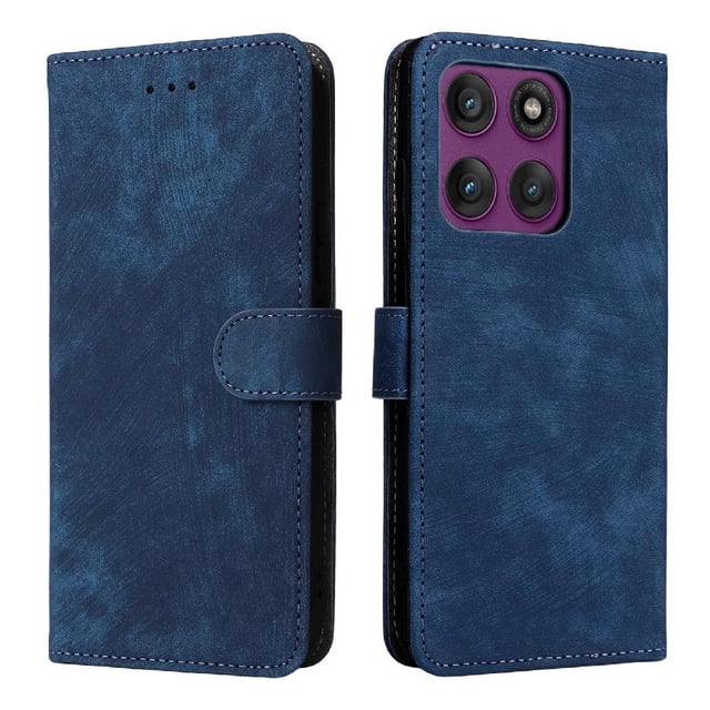 Phone Wallet Case for Motorola Moto Edge 60 Pro with Stand - Leather Folio Cover & Card Slots Blue