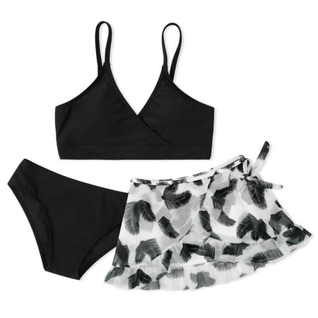 8-12T Little Girl s 3 Pieces Bikini Kids Cute Swimsuits Print Swimwear with Cover Up Beach Skirt