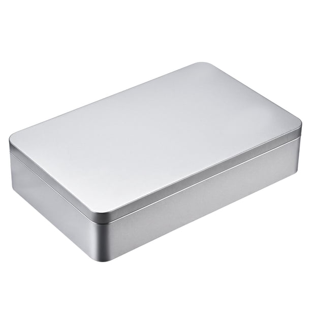Hotop Caja de lata vacía rectangular plateada de 8,5 por 5,3 por 1,9 pulgadas, contenedores de regalo, joyería y almacenamiento, kit de lata, organizador para el hogar