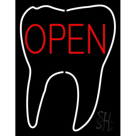 Tooth Logo Open LED Neon Sign 19 x 15 - inches, Black Square Cut Acrylic Backing, with Dimmer - Bright and Premium built indoor LED Neon Sign for Defence Force.