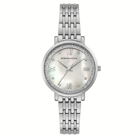 Mother Of Pearl Silver Wrist Watch - BCBG Maxazria Women's Silver Case Light Mother Of Pearl Dial Silver Bracelet Watch