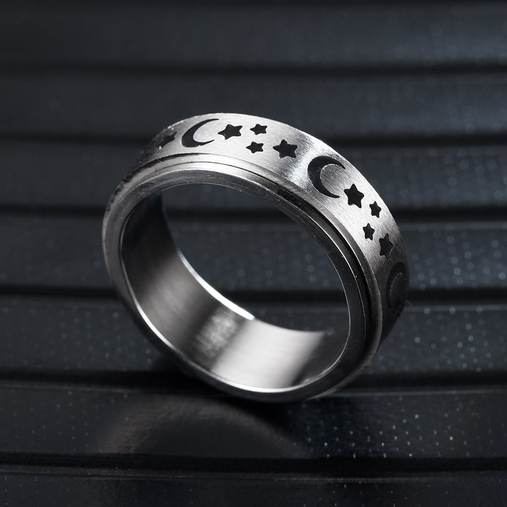 tegongse Stainless Steel Fidget Anxiety Ring for Women Men Fidget Spinner Ring Relief Stress Worry Rings Star Moon Spinning Rings