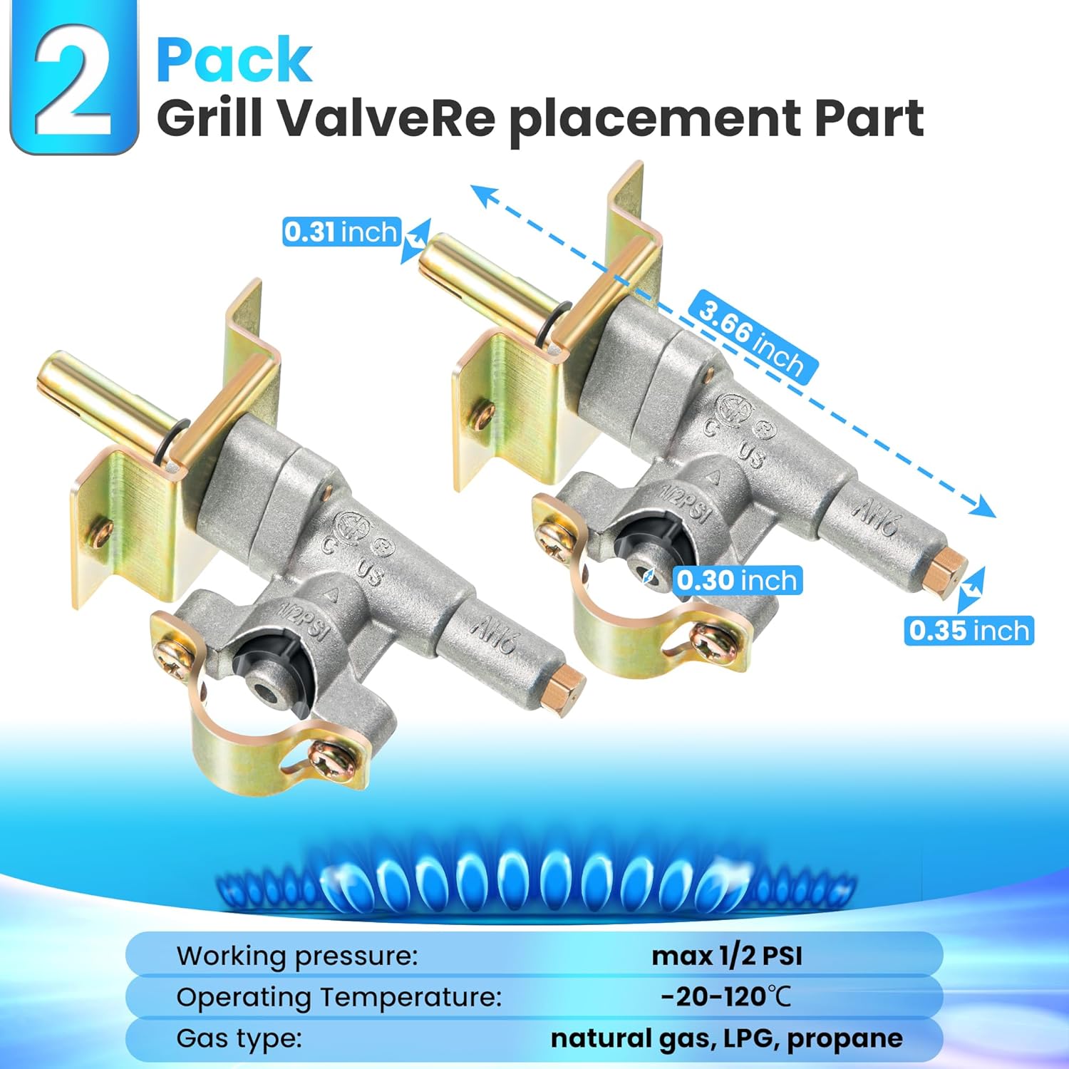 2 Pack Griddle Burner Control Valve Compatible with Blackstone Grill Griddle, Griddle Gas Valve Parts Replacement, Grill Valve Part Compatible with Blackstone 36'' Gas Grill Griddle 1554