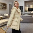 thumbnail image 3 of Women Winter Mid Length Fashionable Drawstring Waist Warm Solid Color Hooded Jacket Womens Long down Winter Coat Thick down Jacket Women Jacket Orally Coat down Padded Coat for Women Womens Long, 3 of 3