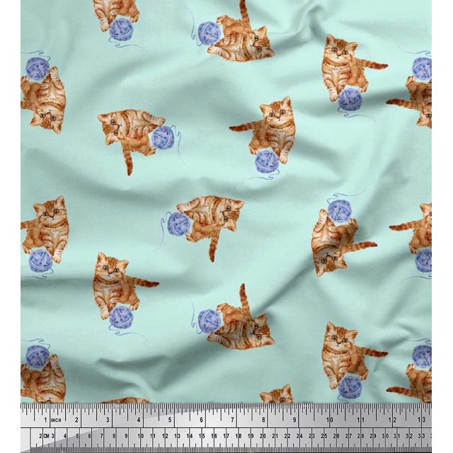 Soimoi Georgette Viscose Fabric Wool & Cat Animal Print Fabric by the Yard 42 Inch Wide