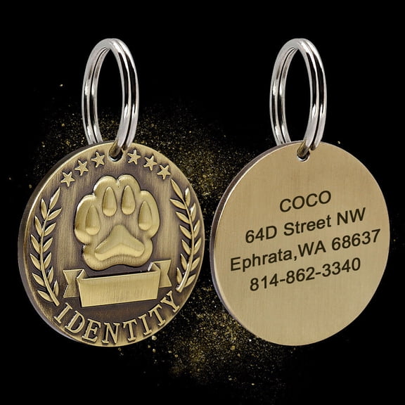 BEIRUI BRASS ROUND PERSONALIZED DOG TAGS MILITARY RECTANGLE NAMEPLATE CUSTOM ENGRAVED NAME ADDRESS FOR COLLAR