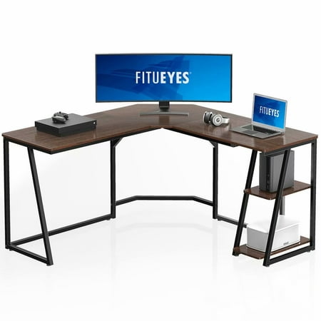 Fitueyes L Shaped Corner Computer Desk, Corner Desk For Two Monitors