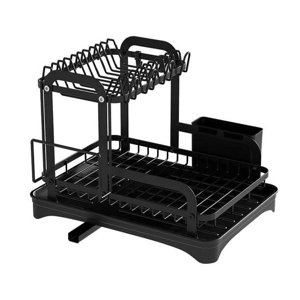 Plato Tazón Estante Agotamiento La Del Fregadero Secado 2 Niveles Con Bandeja Goteo Soporte para Portador Tope Boquilla 360 grados Drenaje Retráctil El Mostrador