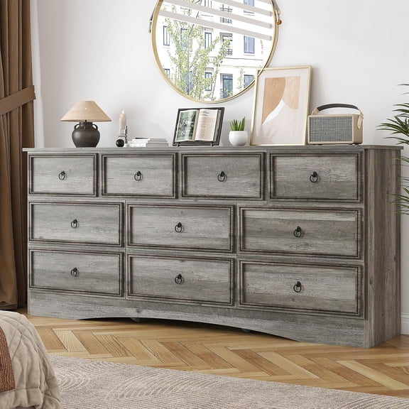 Frmobepts 10 Drawer Dresser for Bedroom, Dresser TV Stand, Chest of Drawers for Storage and Organization, Gray