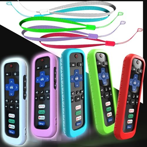 5Pack Cover for Roku Stick Remote,Case Compatible with Hisense TV Controller,Silicone Sleeve for TCL Smart TV Control Holder Glow in The Dark Purple Blue White Green Red
