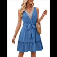 thumbnail image 3 of Vestidos de Verano para Mujer, Sin Mangas, Informales, Holgados, con Vuelo, Midi Azul L, 3 of 10