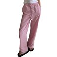 thumbnail image 2 of Women's Wide Leg Pants, Striped Drawstring, Elastic Waist, Pockets, Casual Fit, Comfortable, Everyday Wear, Stretchy, Versatile, Casual, Fashion, Leisure, Women's Elastic Waist Pants | Pink M, 2 of 8