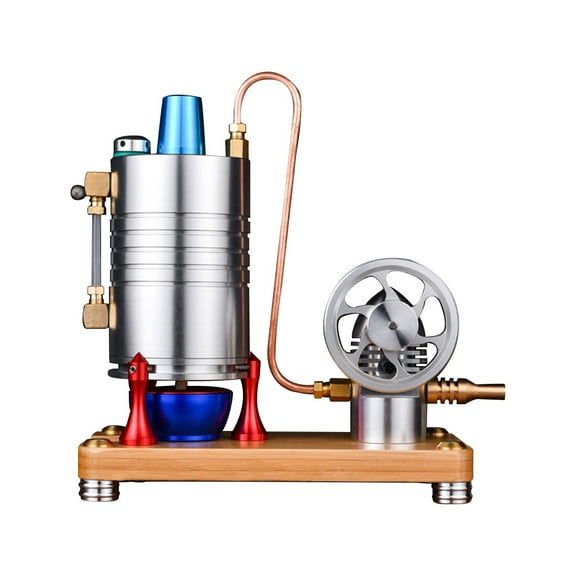 All Metal Operable Vintage Vertical Steam Engine Model with Aluminum Base, DIY Kit with Heating Boiler & Alcohol Lamp, Educational Model for Steam Enthusiasts