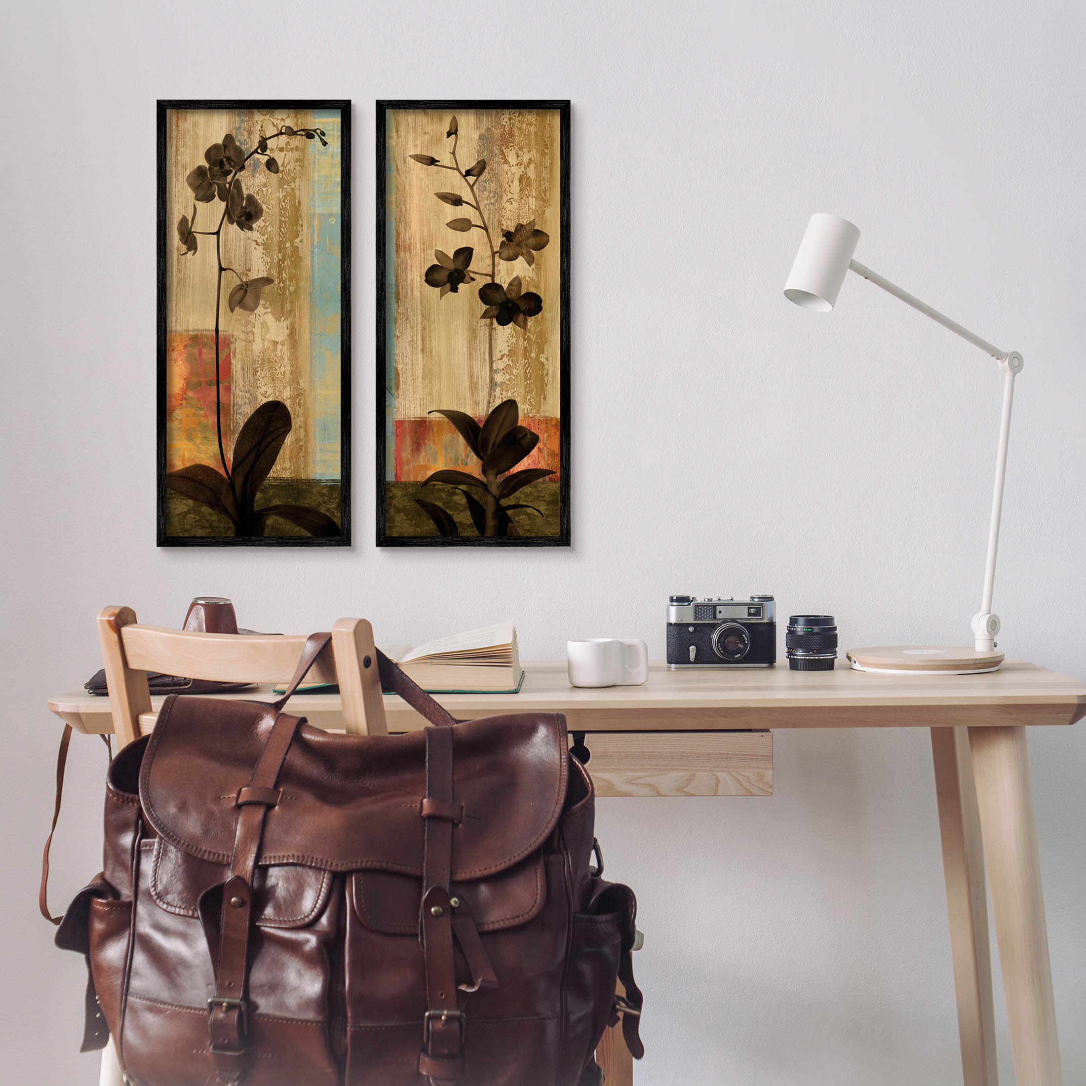Modern Boho Orchid Blooming Botanical & Floral Graphic Art Black Framed Art Print Wall Art, Set of 2