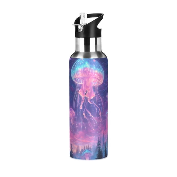 Yayeee 20oz Insulated Water Bottle Double Wall Stainless Steel with Flip Straw Lid, Neon Jellyfish