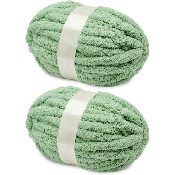 Chunky Chenille Yarn for Crocheting, Giant Yarn for Hand Knitting, Super Soft Jumbo Blanket Yarn Sage Green 2 Pack (32 yds, 8.5 oz Each Pack)