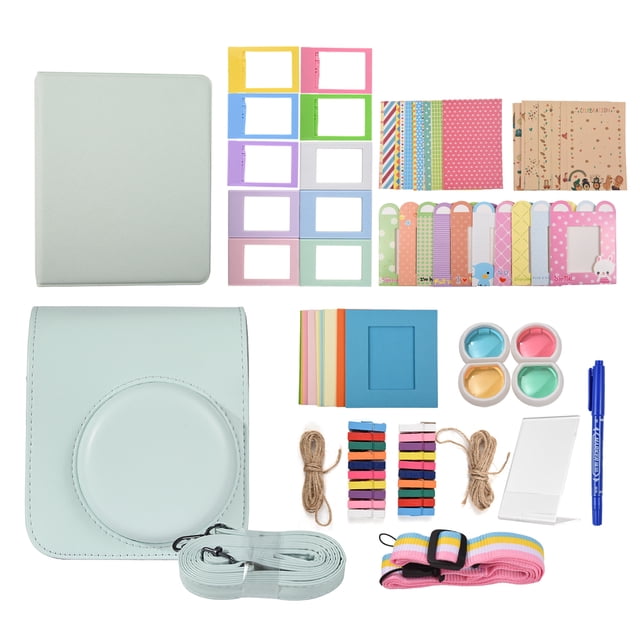 Mistaha Instant Camera Accessories Kit with Green Camera Bag, Album, Acrylic Frame, Square Paper Frame, Stickers, Corner Stickers, Strap, Pen - Compatible with Fujifilm Instax Mini 12