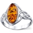 thumbnail image 3 of Metal Masters Womens Sterling Silver Baltic Amber Celtic Design Ring Cognac Marquise Shape Center 9, 3 of 6