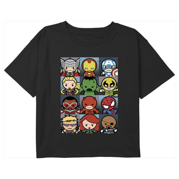 Girl's Marvel Cute Cartoon Avengers Graphic Cropped T-Shirt Black X Large