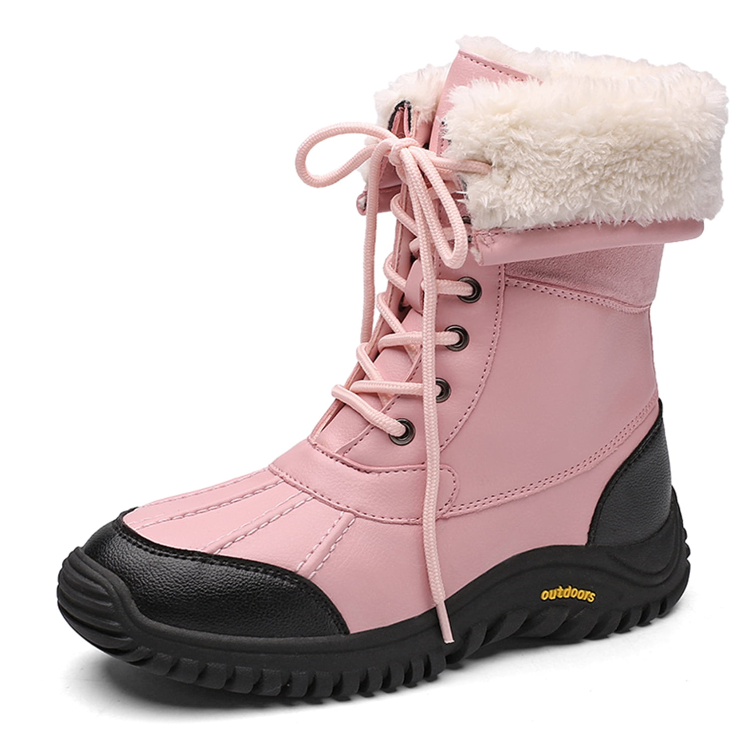 Hoxekle Woman Mid Calf Boots Lace Up Slip On Round Toe Mid Heel Faux Fur Winter Warm Ourdoor Sneaker Fashion Snow Boos