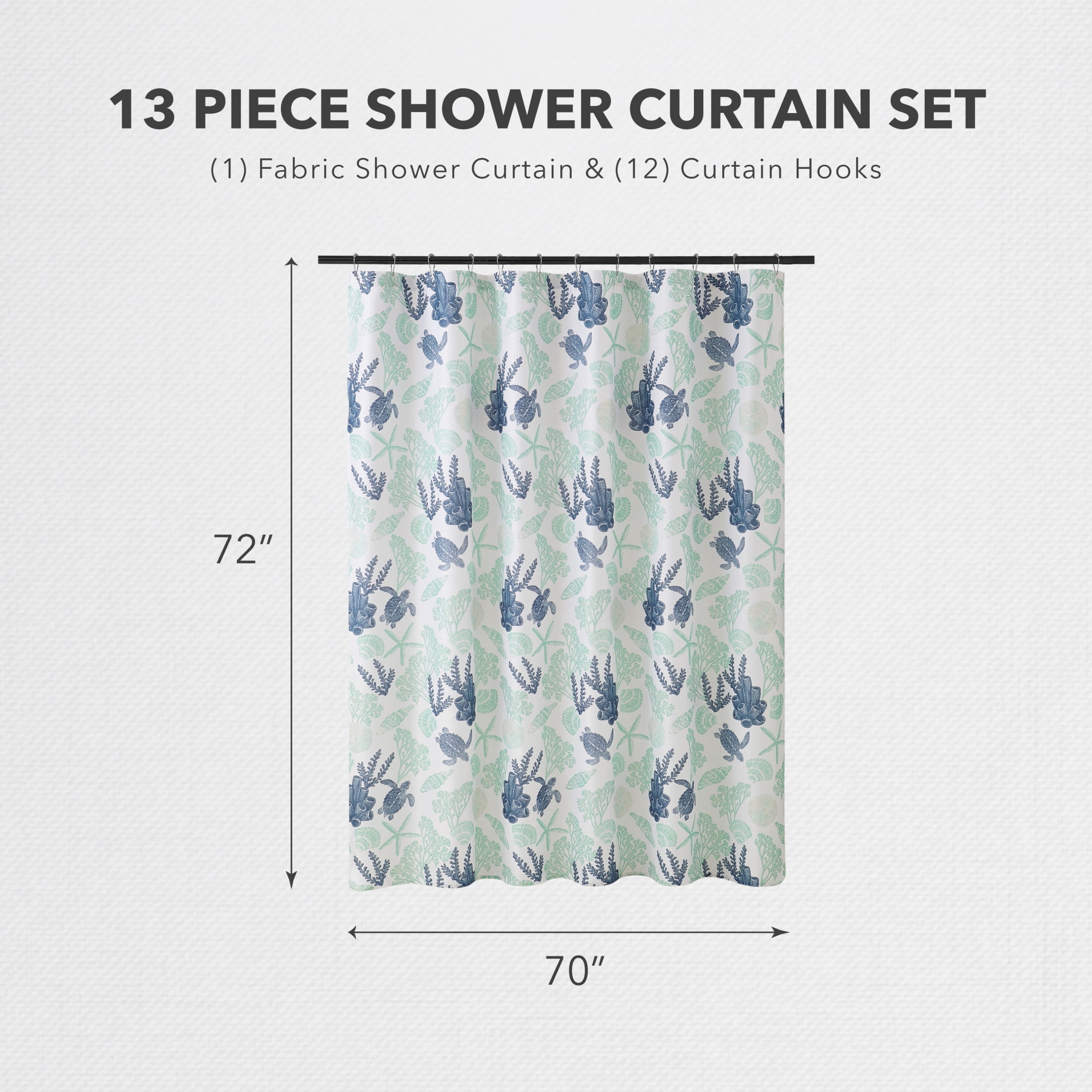 CHI In The Reef Shower Curtain and Hooks Modern Washable 70" W x 72" L 13-Piece Set