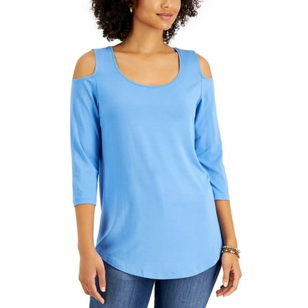 JM Collection Women's Cold-Shoulder Top Blue Size X-Large