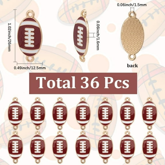 1 Box 36Pcs Football Charms Sports Ball Charms Gold Alloy Enamel Rugby Purple American Game Finals Links Connector Pendants for Jewelry Making Findings Craftings DIY Bracelet Necklace Women