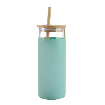 

DTOWER Portable Silicone Sleeve Glass Bamboo Straw Lid 600ML Large Capacit Water Cup Sports Water Bottle With Straw Outdoor Travel Home