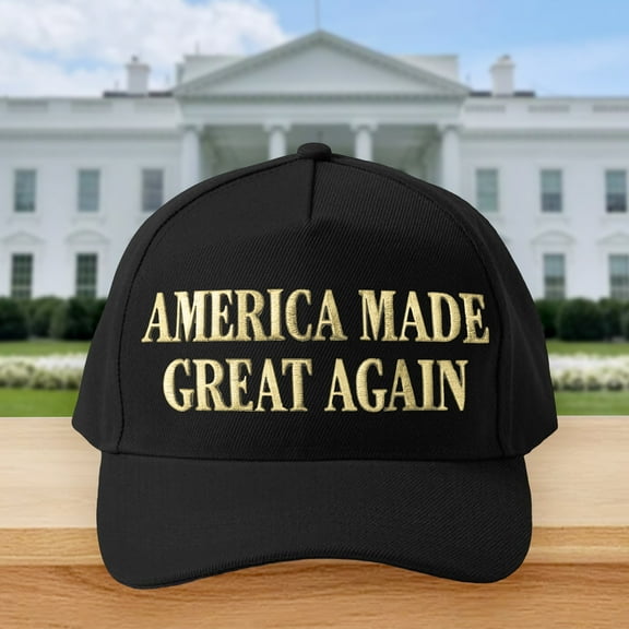 America Made Great Again Hat – Embroidered Gold Lettering on Black Cotton – One Size Adjustable