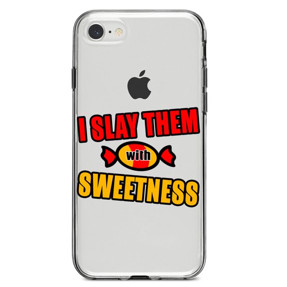 DistinctInk Clear Shockproof Hybrid Case for iPhone 7 8 SE (2020 Model) 4.7" Screen TPU Bumper Acrylic Back Tempered Glass Screen Protector - I Slay Them With Sweetness