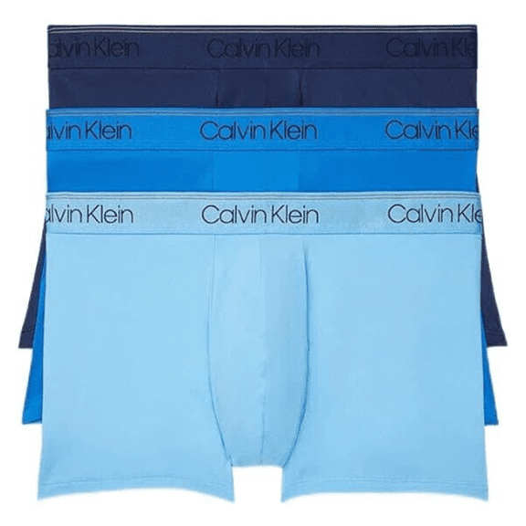 Men’s Calvin Klein 3-Pack Microfiber Stretch Low-Rise Trunks Color: New Navy Artesian Blue Size: XXL