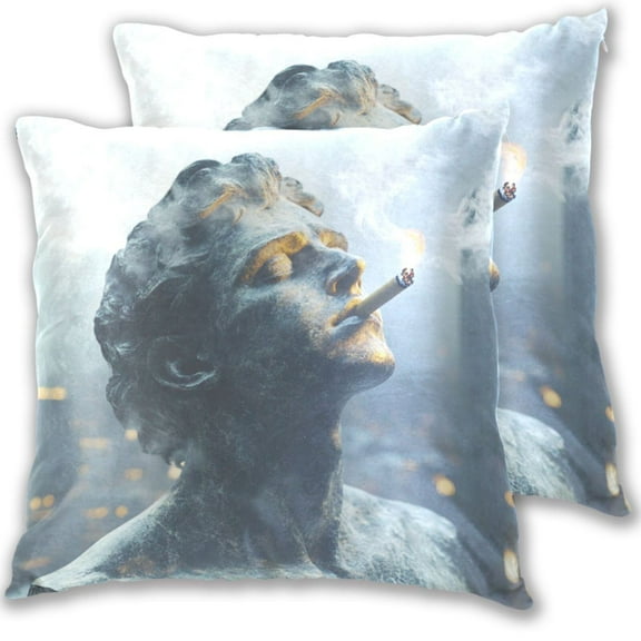 Pillow Covers 18x18 Set of 2,Cotton velvet Solid,Decorative Square Pillow Covers with Stitched Edge for Sofa Couch Farmhouse Home Smoke Billowing From The Nose