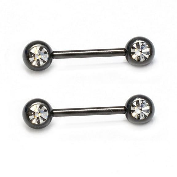 Nipple Ring Anodized Titanium 14G Nipple Piercing Barbell Front Facing Clear CZ