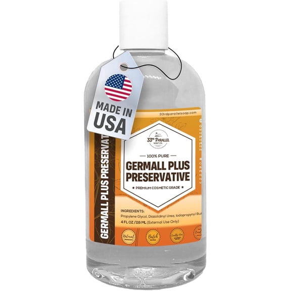 GERMALL PLUS PRESERVATIVE Liquid (4 oz) Paraben-Free; Formaldehyde-Free; Water & Oil Soluble | Suitable for Soap Making, Lotions, Conditioners, Creams | Keeps Products Fresh & Safe | 4 OUNCES