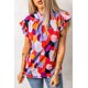 thumbnail image 2 of ABPHQTO Top estampado con cuello alto y volantes en la manga casquillo con volantes rojos para mujer, 2 of 5