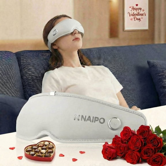 Naipo Eye Massager with Heat & Bone Conduction Audio, 3D Lightweight Eye Mask for Relieve Migraines, Gifts for Lover Mom Dad