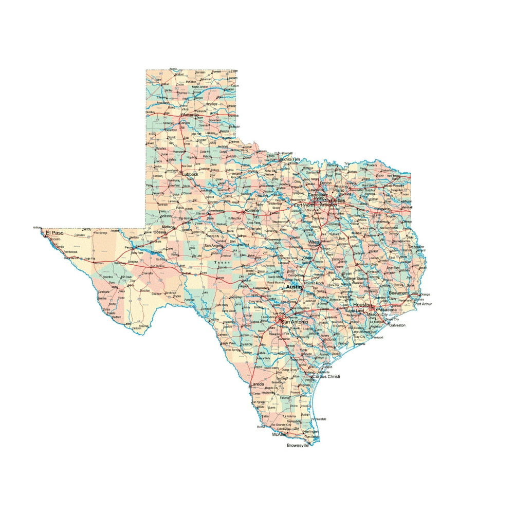Texas State Road Map City County Austin Tx-20 Inch By 30 Inch Laminated ...