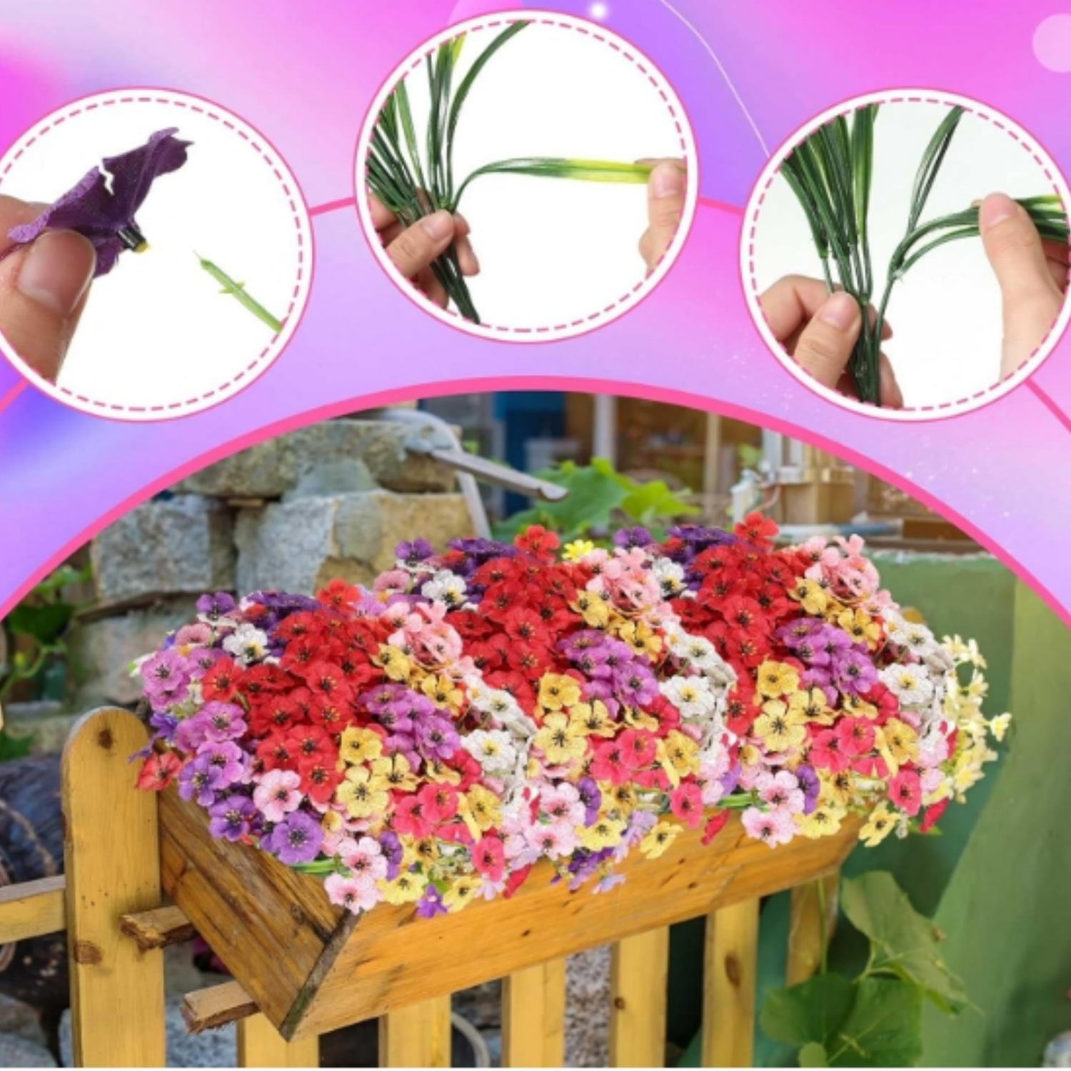 100 Bundles Violet Artificial Flowers, UV Resistant Faux Flowers Outdoor, Faux Silk Flowers, Fake Violet Flowers Bulk for Front Porch Hanging Garden Courtyard Farmhouse Home