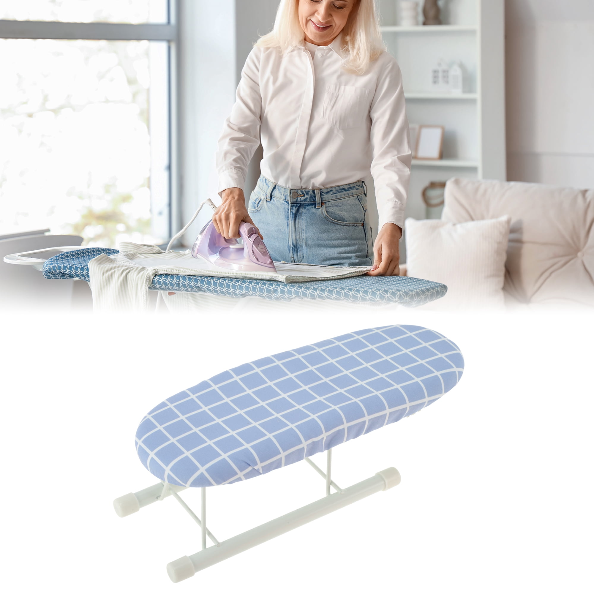 Unique Bargains Foldable Mini Ironing Board Small Travel Gray Blue