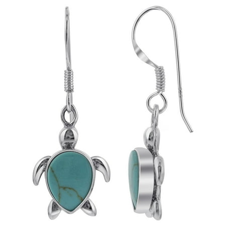 Silver Sea Turtle Earrings - Gem Avenue Sea Turtle Shape 925 Sterling Silver French Hook Drop Earrings