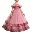 thumbnail image 2 of LEKWK Girls Sparkly Princess Dress Sequin Ruffles Sleeve Tulle Ball Gown Off Shoulder Tiered Pageant Dresses for Birthday Party Stage Performance Costume, 2 of 9