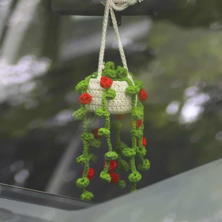 Handmade Crochet Daisy Car Mirror Hanging - Cute Car Accessories For Women, Adjustable Keychain Decor