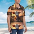 thumbnail image 2 of KLL Men's Hawaiian Shirt Short Sleeve Button Down Beach Shirts-Sunset Calf Flower Field, 2 of 5