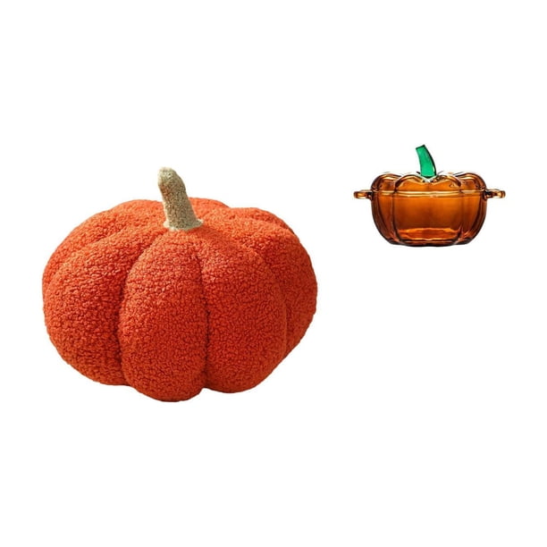 Cojín De Calabaza De Halloween, Cojín De Sofá De Felpa, Decoración Para Dormitorio, Plato De Dulces De Vidrio, Tazón Para Servir Con Forma De Calabaza, Tarro De Galletas Naranja