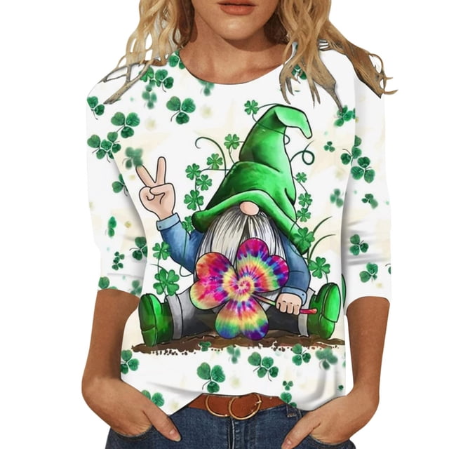 Birdeem T-Shirt Imprimé de la Saint-Patrick pour Femmes, Blouse à Manches 3/4, Col Rond, Hauts Décontractés