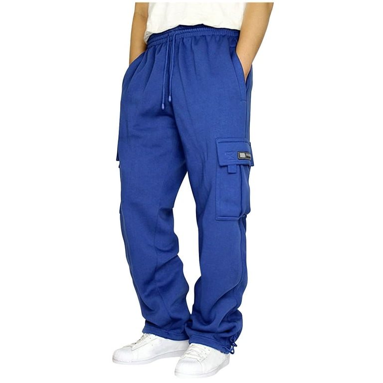 Men's Heavyweight Fleece Cargo Sweatpants Men Splicing Printed Overalls  Casual Pocket Sport Work Casual Trouser